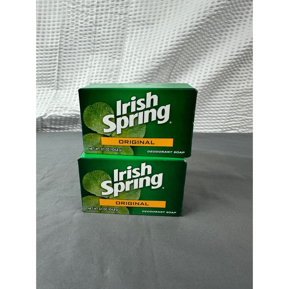 2 Vintage IRISH SPRING Bar Soap ORIGINAL Package No Flaxseed NIB